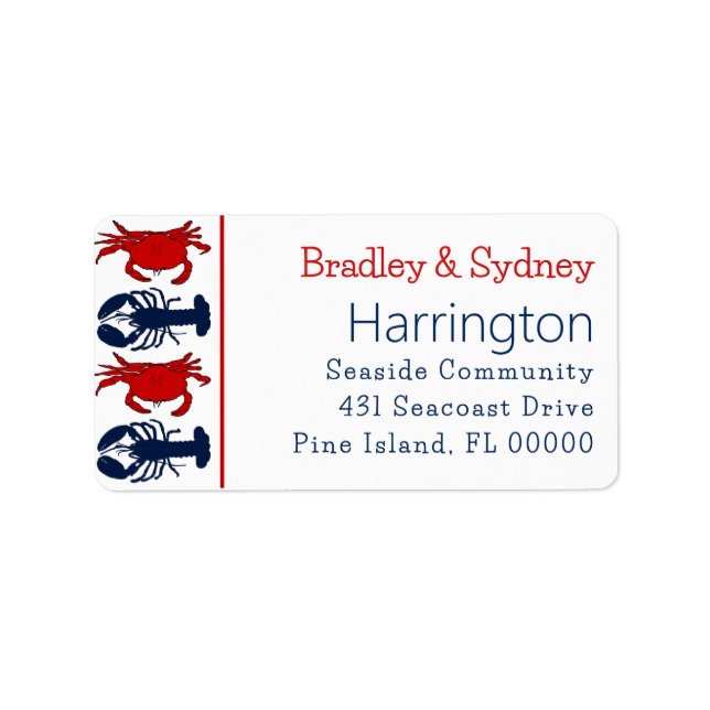 Lobsters Crabs Patriotic Large Address Label Adressetikett (Framsidan)