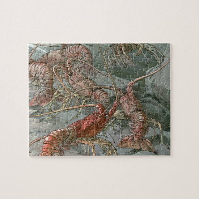 Lobsters i Oceanen, Vintage Art nouveau Pussel (Horisontell)