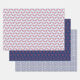 Lobsters Wrapping Paper Flat Sheet Set of 3
