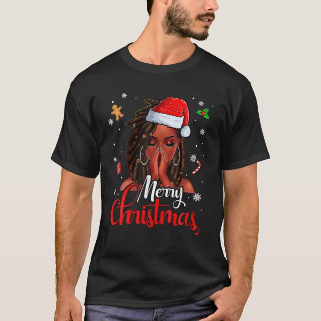 Loc Hair Black Woman God jul Santa Hat X T Shirt (Framsida)