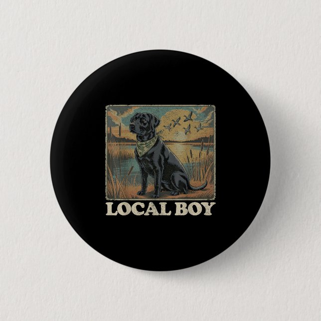 Local Boy Svart lab Hunting Hund Marsh Scene Sunse Knapp (Framsida)