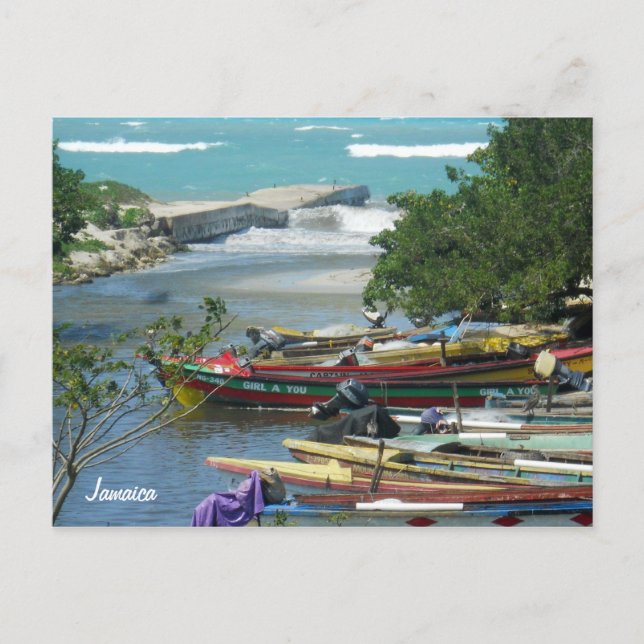 Local Fishing Boats Negril River Jamaica Photo Vykort (Framsida)