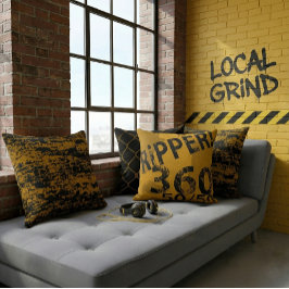 "Local Grind" Gatukonst Dustr Svart Och Gul Kudde