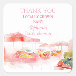 Locally Grown Baby Girl Shower Farmers Market Fyrkantigt Klistermärke