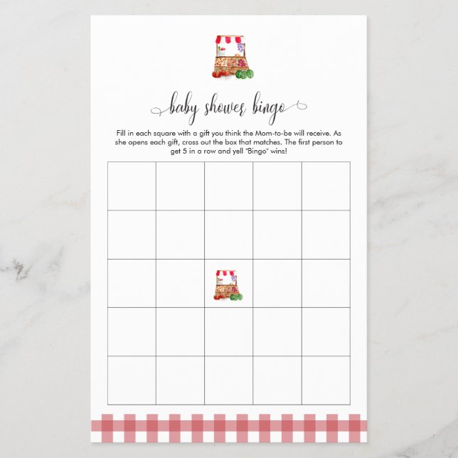 Locally Grown Baby Shower Bingo Game Market Flygblad (Framsidan)