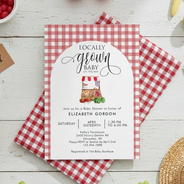Locally Grown Baby Shower Farm Fresh Red Gingham Inbjudningar (Skapare uppladdad)