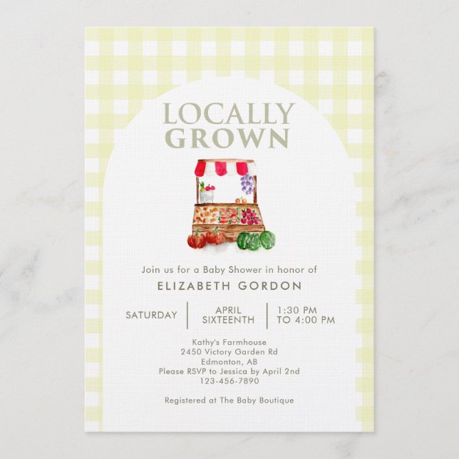 Locally Grown Baby Shower Farm Market Gingham Inbjudningar (Framsida)