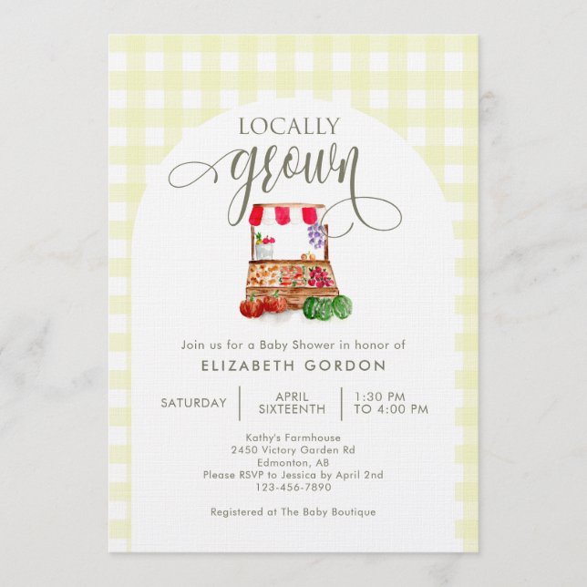Locally Grown Baby Shower Farm Market Gingham Inbjudningar (Framsida)
