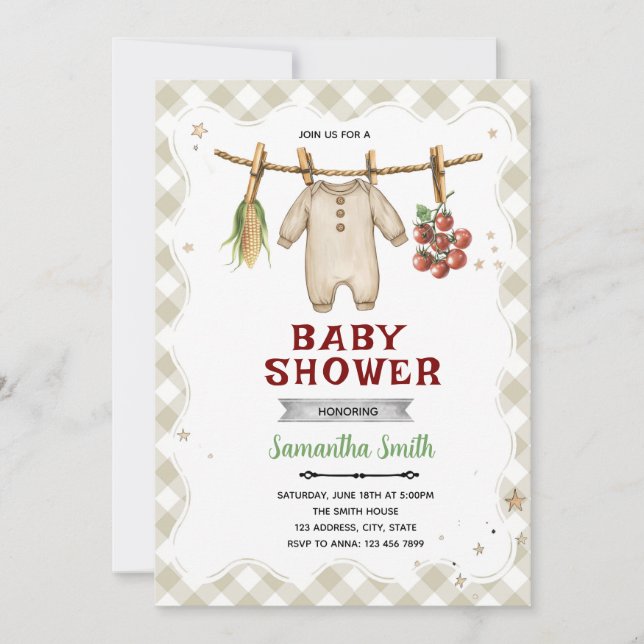Locally Grown Baby Shower Invitation Inbjudningar (Framsida)