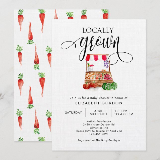 Locally Grown Baby Shower Watercolor Vegetables  Inbjudningar (Fram/baksida)