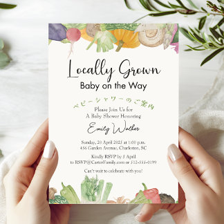 Locally Grown Baby Shower Watercolor Vegetables Inbjudningar