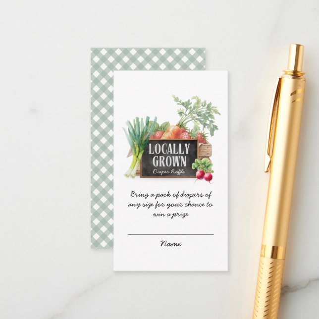 Locally Grown Diaper Raffle Tickets Baby Shower Tilläggskort (Fram/Back In Situ)