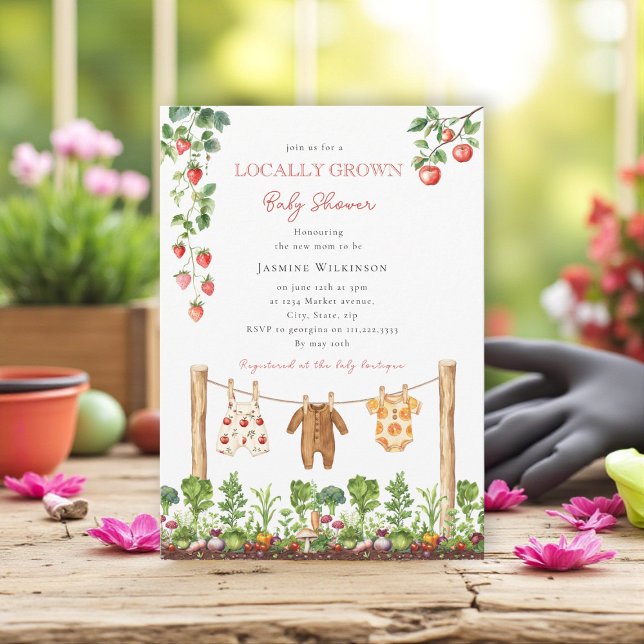 locally grown  farmers market baby shower inbjudningar (Skapare uppladdad)