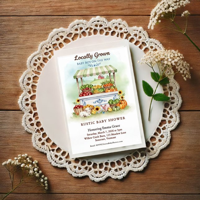 Locally Grown Market Boy Baby Shower Invitation Vykort (Skapare uppladdad)