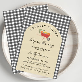 Locally Grown Modern Grey Gingham Baby Shower Inbjudningar