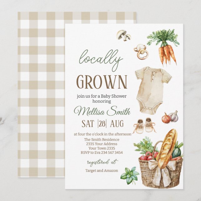 Locally Grown Veggies Farmers Market Baby Shower Inbjudningar (Fram/baksida)