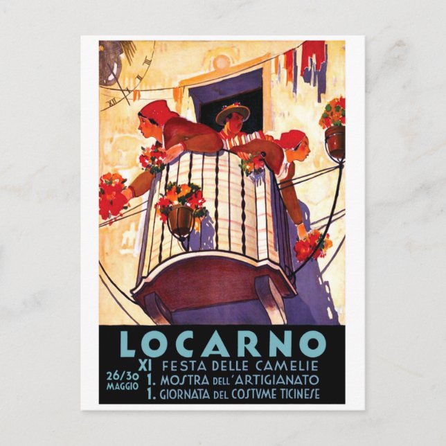 Locarno, Schweiz, kvinnor på terace, blommor Vykort (Framsida)