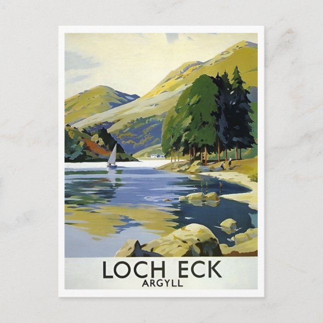 Loch Eck Argyll Scotland Retro Inspired Vykort (Framsida)