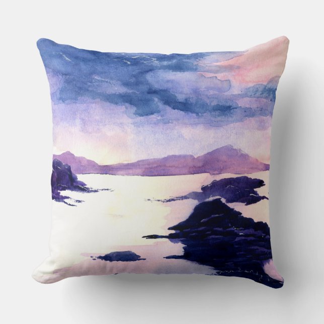 Loch Lomond Lila Watercolor liggande Cushion Kudde (Framsida)