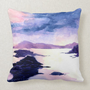 Loch Lomond Lila Watercolor liggande Cushion Kudde