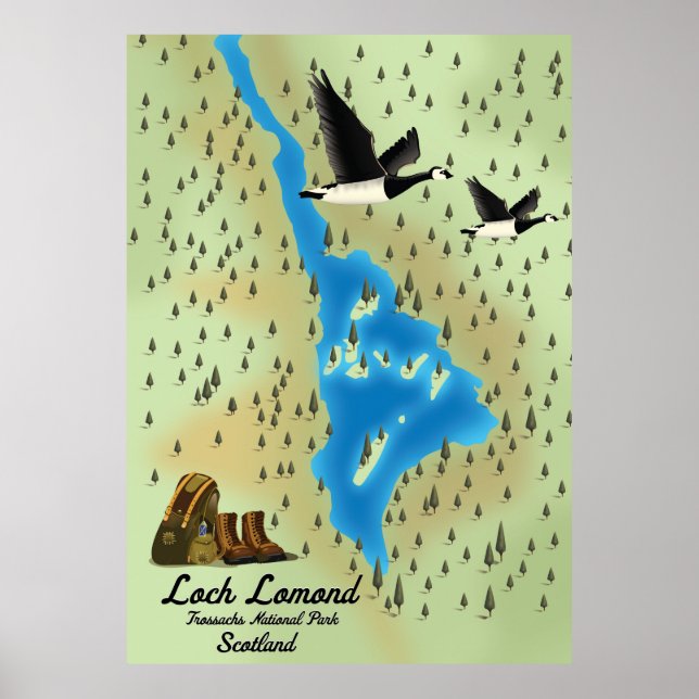Loch Lomond,Trossachs, Skottland karta Poster (Framsidan)