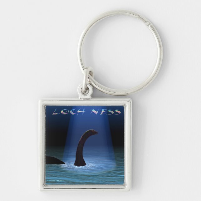 Loch Ness 1 Fyrkantig Silverfärgad Nyckelring (Framsidan)
