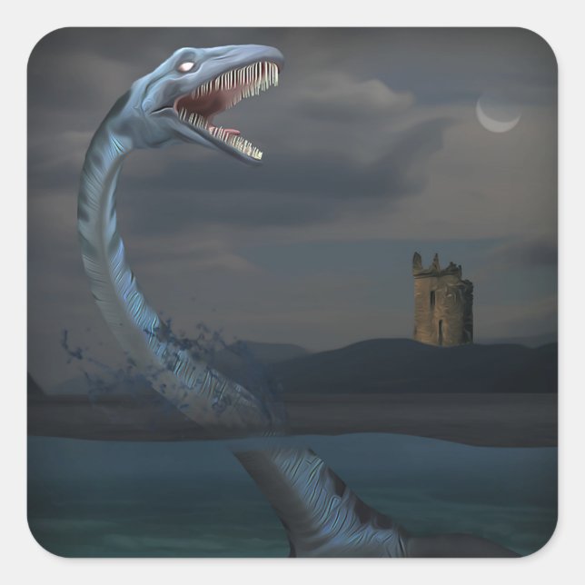 Loch Ness Monster (Creeptid) Fyrkantigt Klistermärke (Framsida)