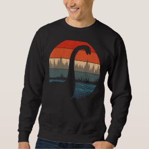 Loch Ness Monster Nessie Retro Sunset & Träd Cryp Lång Ärmad Tröja