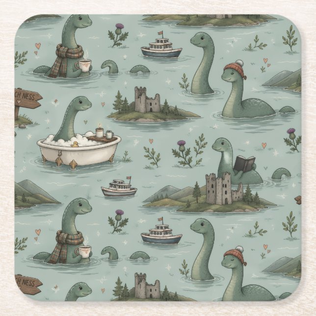 Loch Ness-monster  Underlägg Papper Kvadrat (Framsidan)