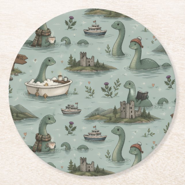 Loch Ness-monster  Underlägg Papper Rund (Framsidan)