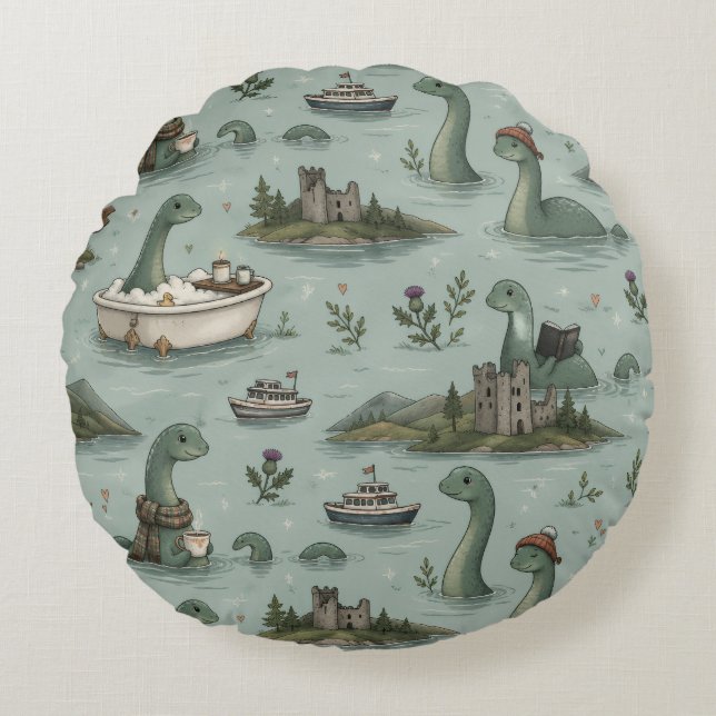 Loch Ness-monstret  Rund Kudde (Framsidan)