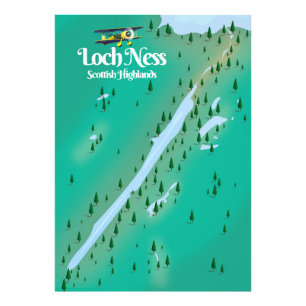 Loch Ness Scottish Highlands reser karta Fototryck
