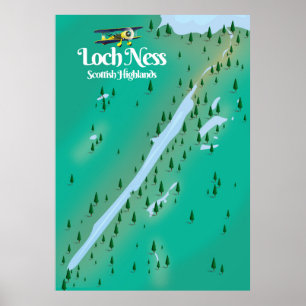 Loch Ness Scottish Highlands reser karta Poster