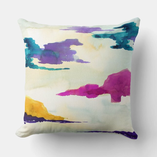 Loch Scottish Abstrakt Watercolor Cushion Kudde (Framsida)
