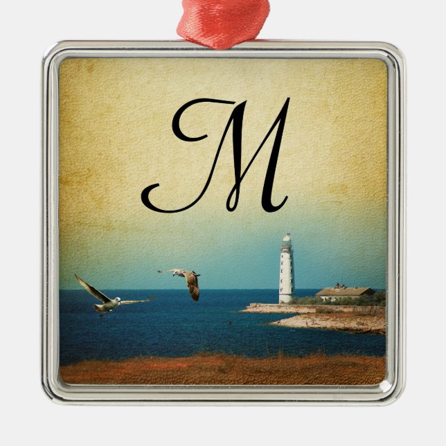 Lock Beach Scene Monogram - ursprungligt prydnadsf Julgransprydnad Metall (Framsidan)