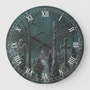 Lock för Phantom Graveyard Round Roman Numerals Stor Klocka