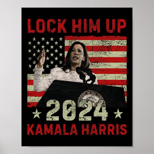 Lock Him Up Kamala Harris 2024 US Flagga Democrati Poster (Framsidan)