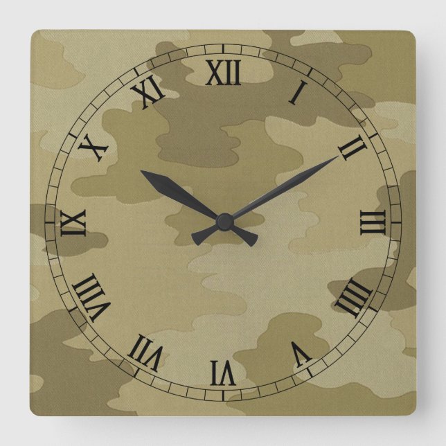 Lock kamouflage Square Roman Numerals Clock Fyrkantig Klocka (Framsida)