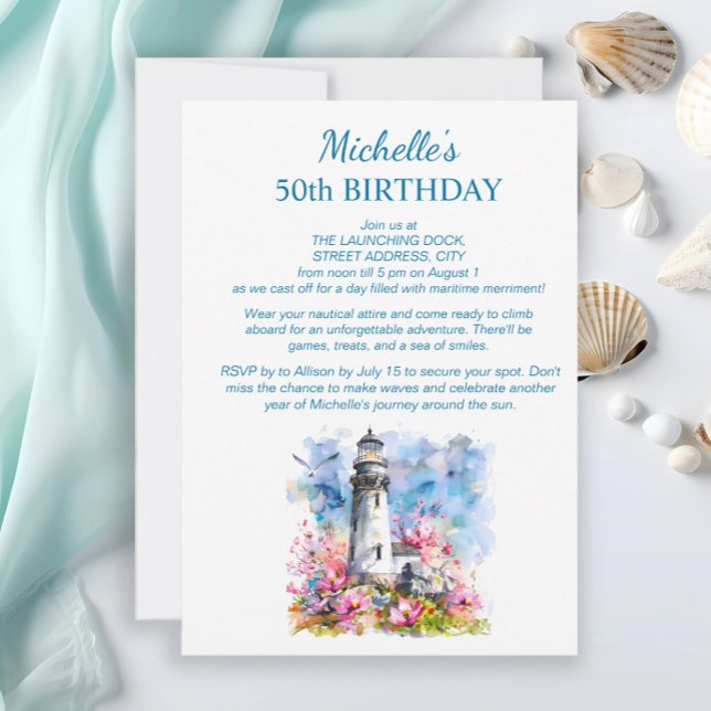 Lock Nautical Theme Boat 100 Birthday Inbjudningar (Lighthouse/cruise birthday party invitation)