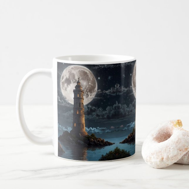 Lock tänd via månljus på en klar natt kaffemugg (Med munk)