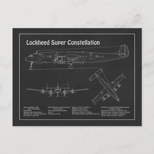 Lockheed L-1049 Super Constellation - Plan PD Vykort (Framsida)