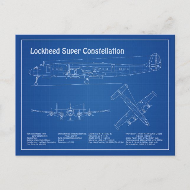 Lockheed L-1049 Toppen Constellation - Plans AD Vykort (Framsida)