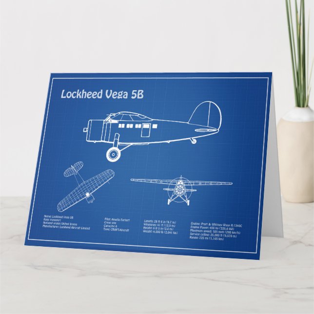 Lockheed Vega 5B - Flygplansplaner AD Tack Kort (Framsida)