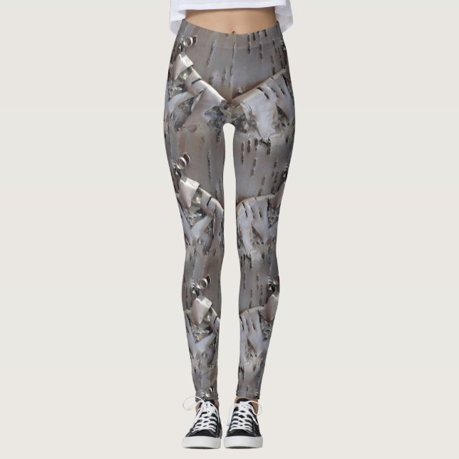 Lockig Björkbark Trä Rustik Leggings (Framsida)