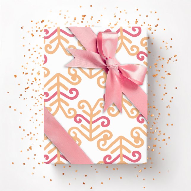Lockig bladslinga i rosa och orange presentpapper (Skapare uppladdad)