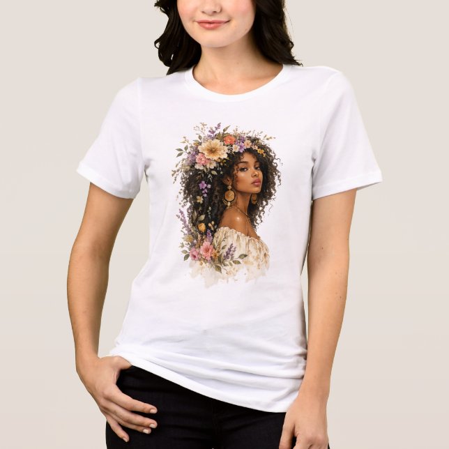 Lockig Hår Flora Drottning T Shirt (Framsida)