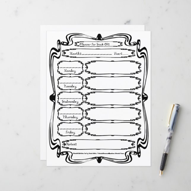 Lockig klammer tyg font 5 dagars veckoplanering (Fram/Back In Situ)