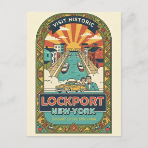Lockport NY Retro Resemålningaffisch Vykort