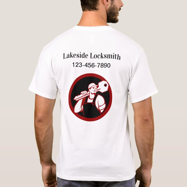 Locksmith Business Logotyp Work Tee Shirts (Baksida)