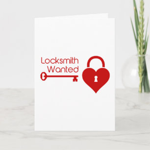 Locksmith Wanted Valentine Day Heart Lock Helgkort
